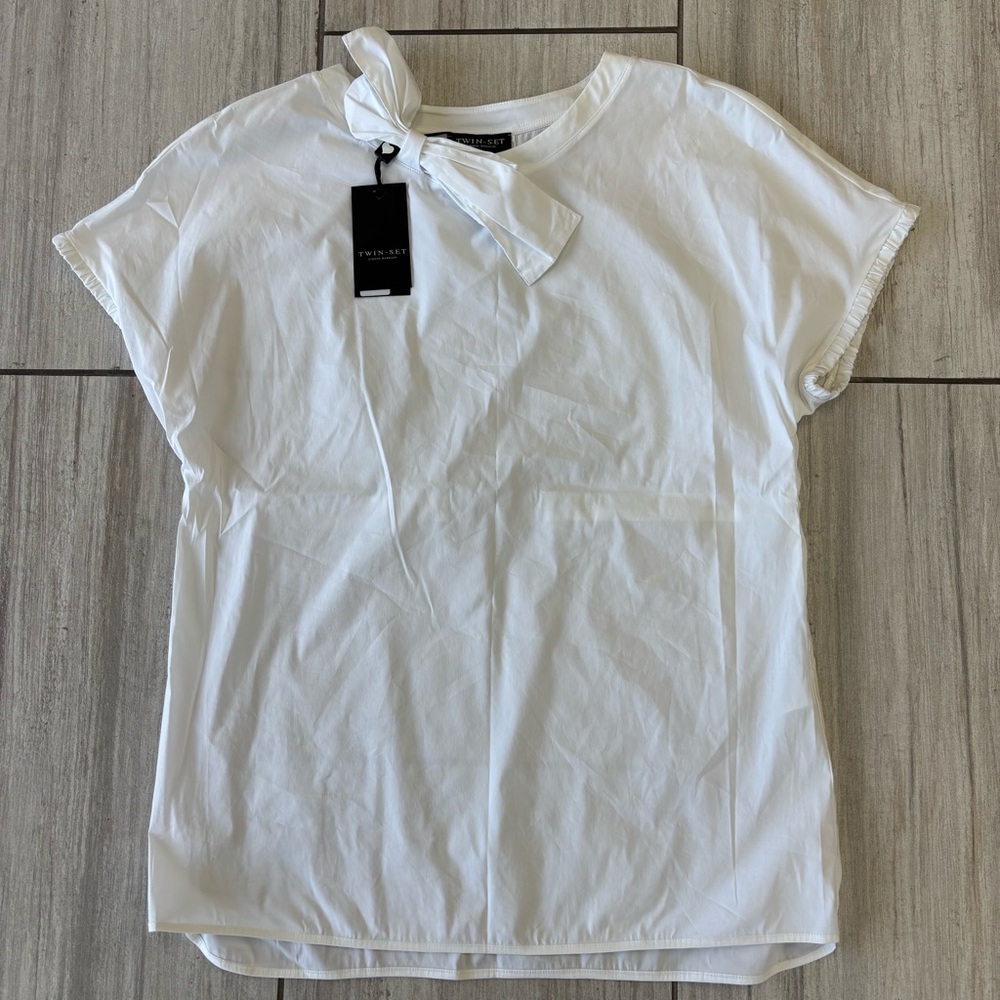 TWIN SET SIMONA BARBIERI Womens White Bow Blouse Top Size Large